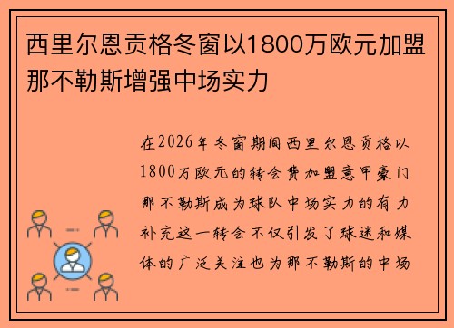 西里尔恩贡格冬窗以1800万欧元加盟那不勒斯增强中场实力